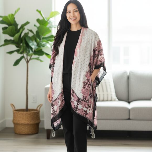 Lord & Taylor Women's Boho Cover-Up Kimono One Size - Picture 1 of 4